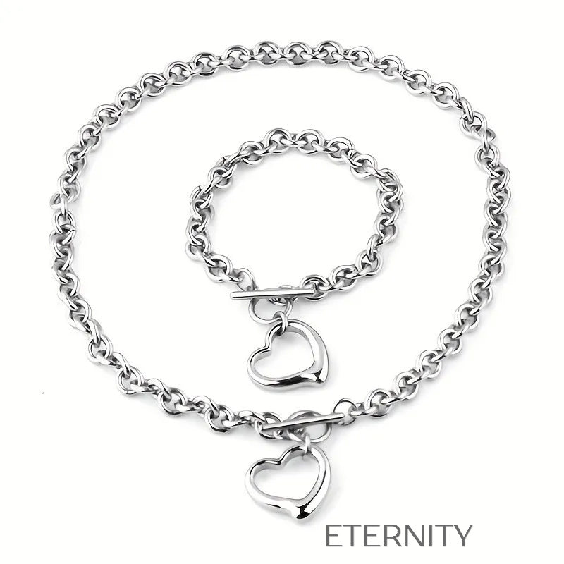 Conjunto Sweet Heart Eslabones  Set Plateado Unica Acero Inoxidable  ETERNITY