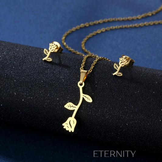Sets Identity de Collar y Zarcillos en Acero Dorado  Set Dorado Unica Acero Inoxidable  ETERNITY