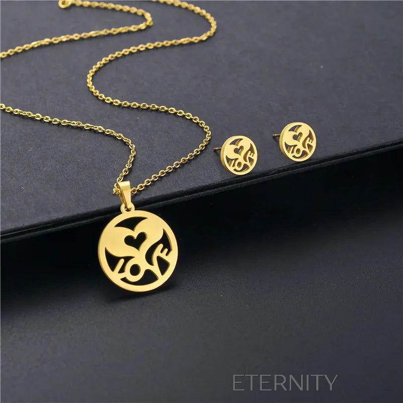 Sets Identity de Collar y Zarcillos en Acero Dorado  Set Dorado Unica Acero Inoxidable  ETERNITY