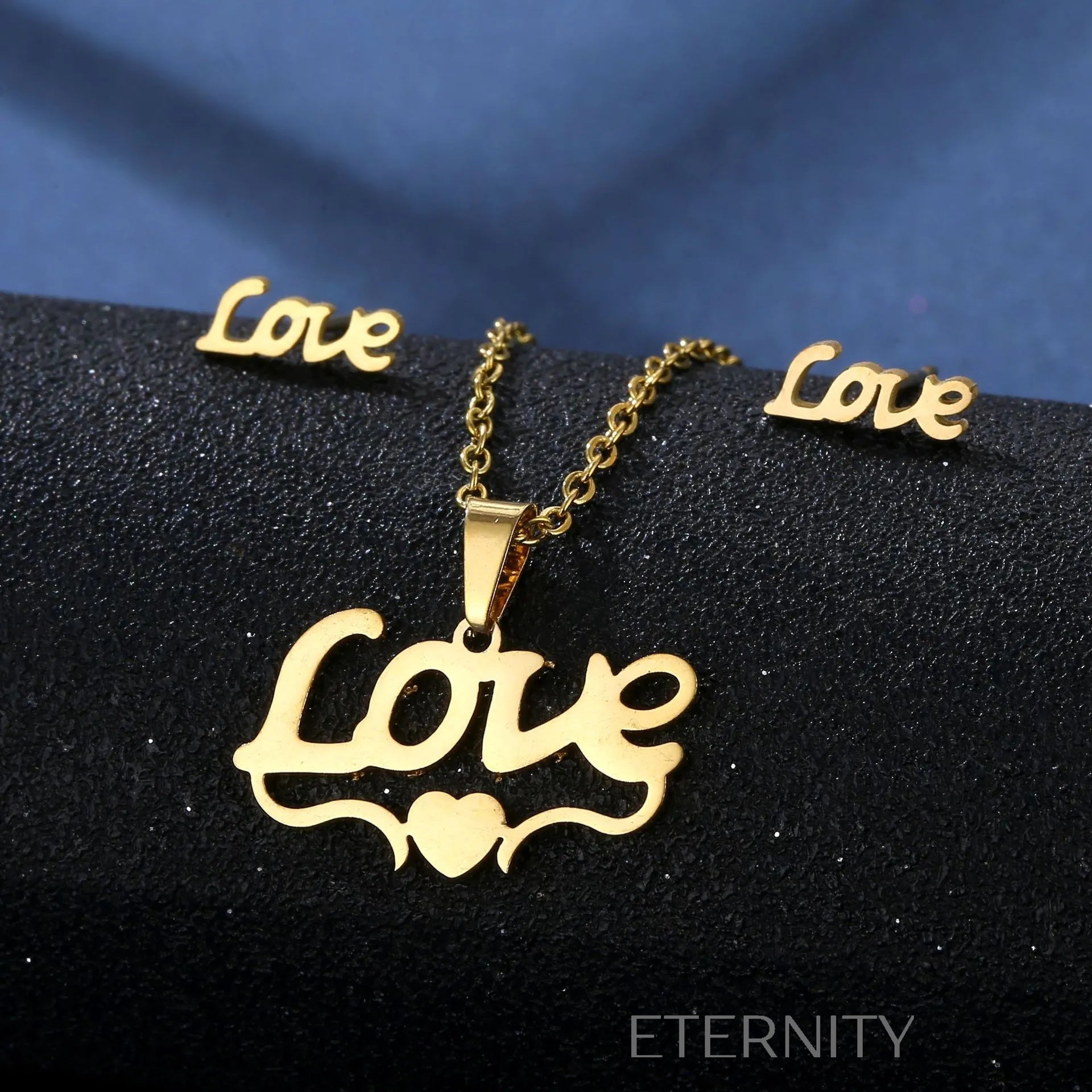Sets Identity de Collar y Zarcillos en Acero Dorado  Set Dorado Unica Acero Inoxidable  ETERNITY