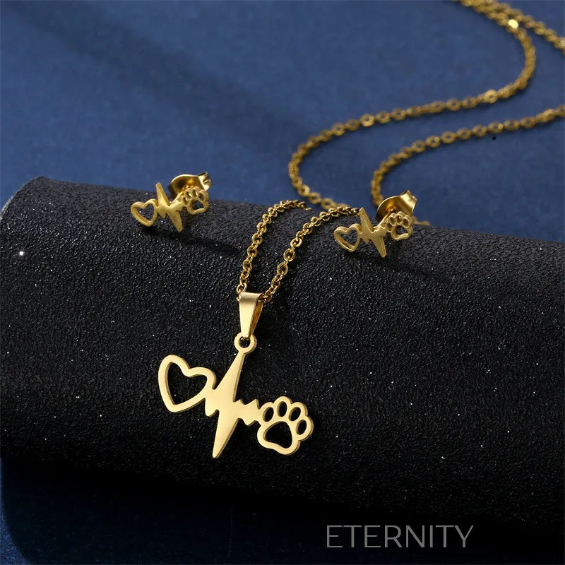 Sets Identity de Collar y Zarcillos en Acero Dorado  Set Dorado Unica Acero Inoxidable  ETERNITY