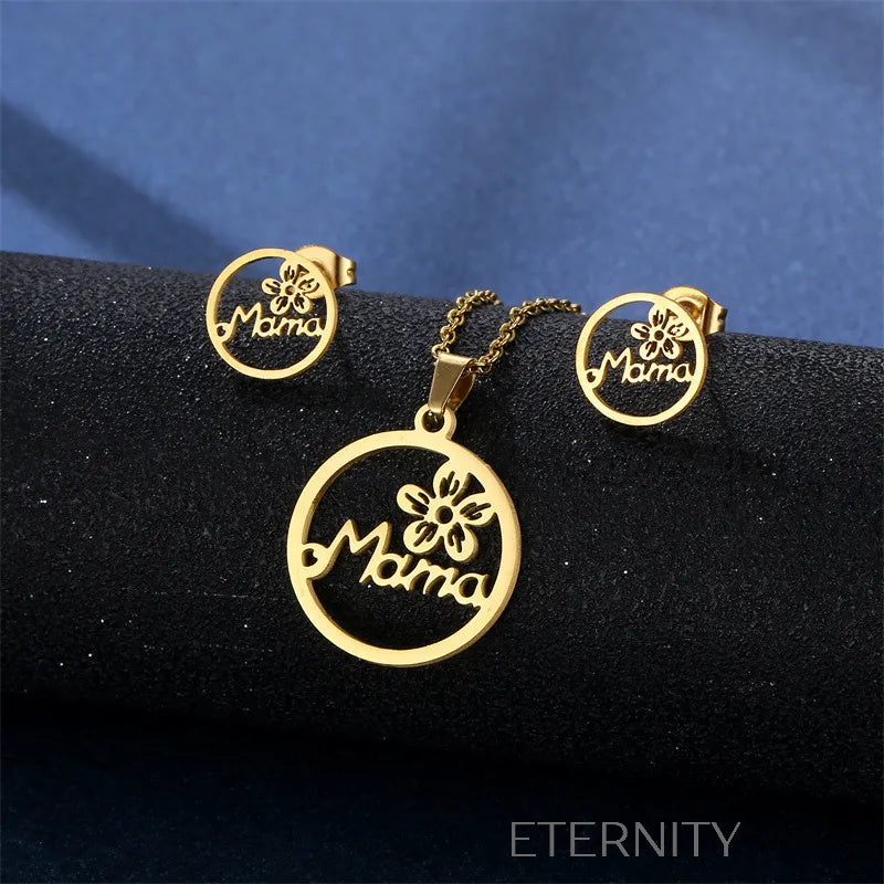 Sets Identity de Collar y Zarcillos en Acero Dorado  Set Dorado Unica Acero Inoxidable  ETERNITY