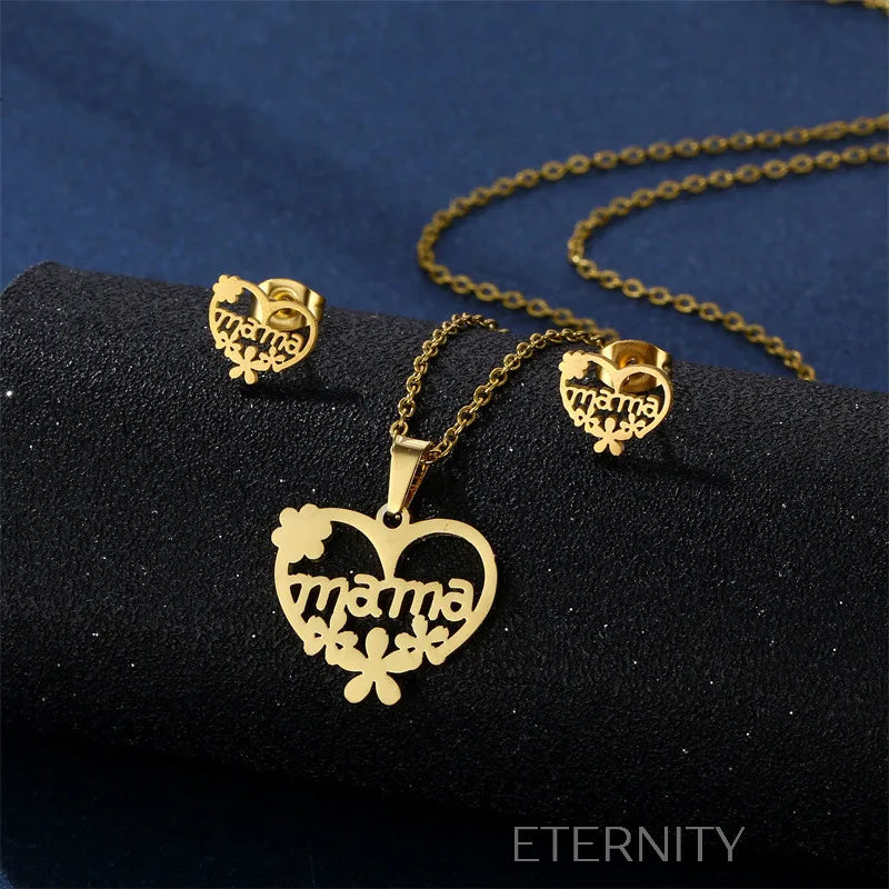 Sets Identity de Collar y Zarcillos en Acero Dorado  Set Dorado Unica Acero Inoxidable  ETERNITY
