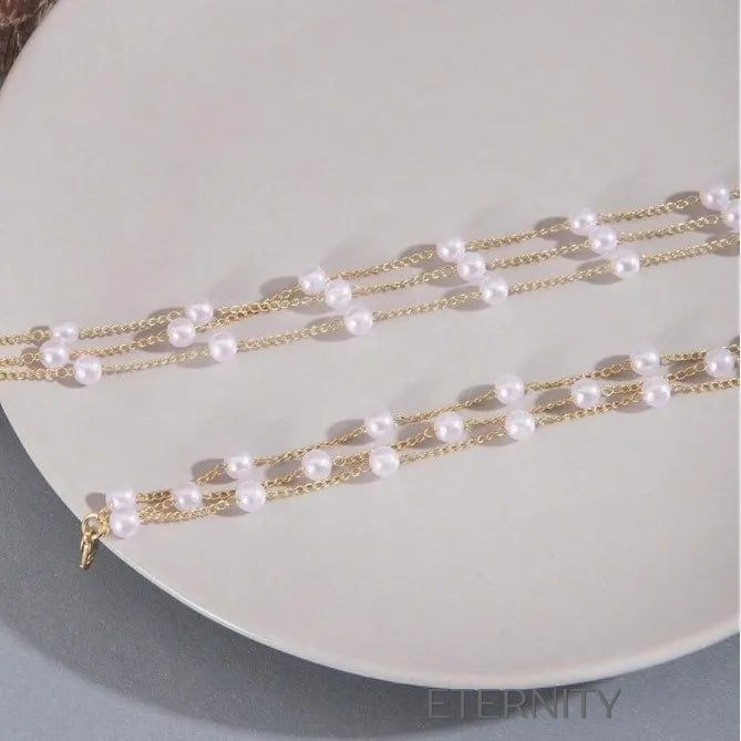 Conjunto Pearly Cascade de Collar y Pulsera Multicapa con Perlas en Oro  Set Dorado Unica Acero Inoxidable  ETERNITY