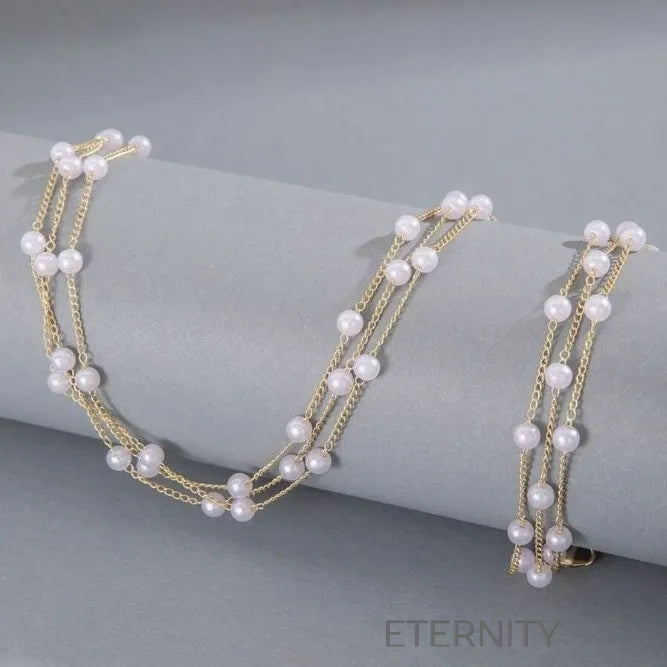 Conjunto Pearly Cascade de Collar y Pulsera Multicapa con Perlas en Oro  Set Dorado Unica Acero Inoxidable  ETERNITY