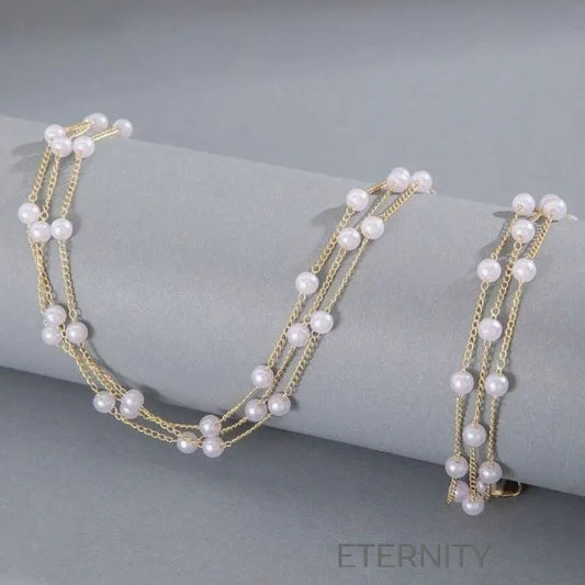 Conjunto Pearly Cascade de Collar y Pulsera Multicapa con Perlas en Oro  Set Dorado Unica Acero Inoxidable  ETERNITY