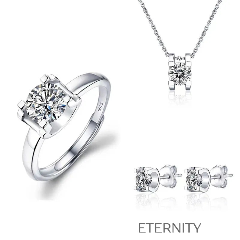 Conjunto Eternal Radiance de Plata Esterlina y Cristales  Set Plateado Unica Acero Inoxidable  ETERNITY