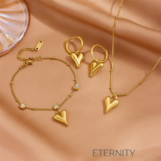Set Gilded Heart Corazones  Set Dorado Unica Acero Inoxidable  ETERNITY