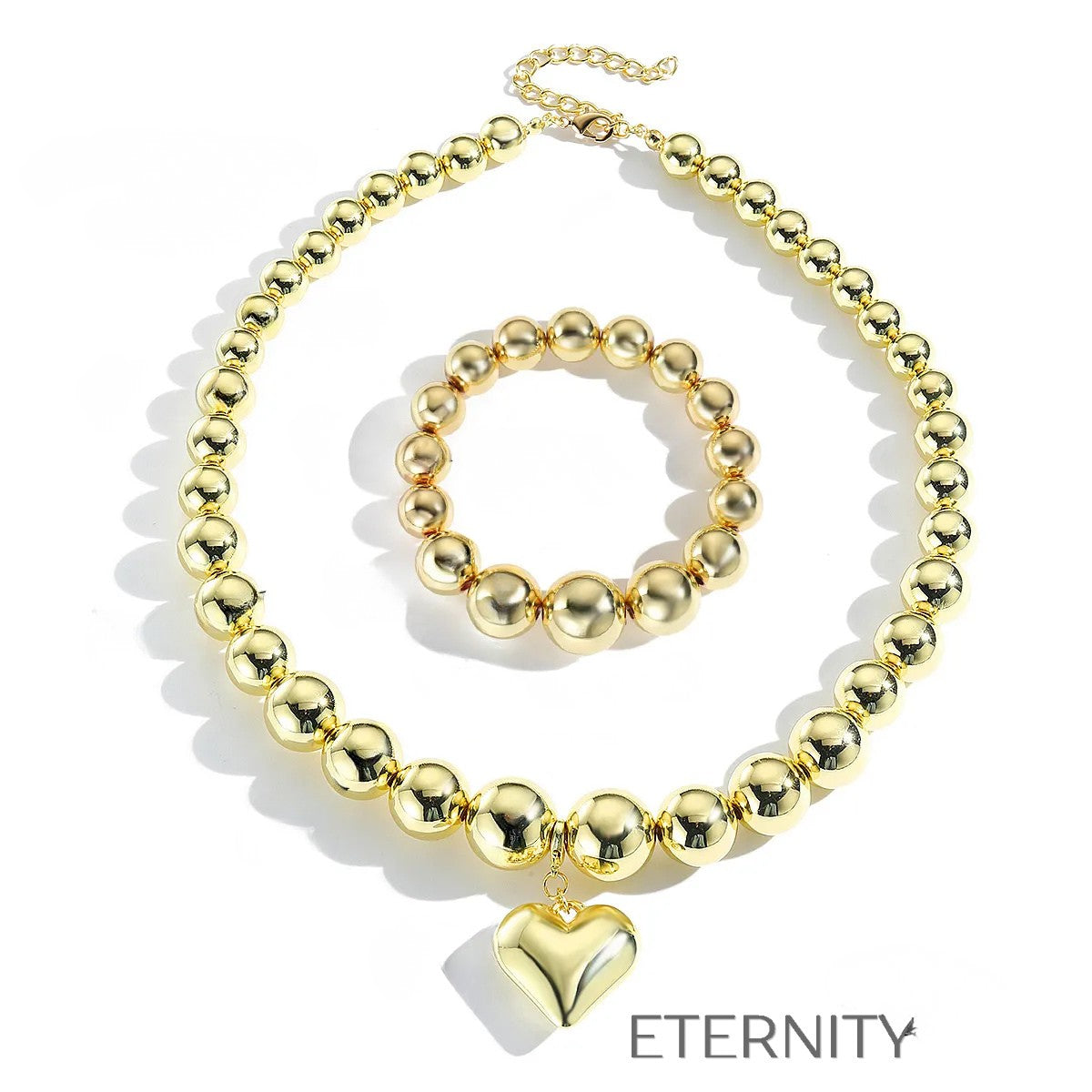 Conjunto de Collar y Brazalete de Eslabones Gruesos con Textura Acanalada  Set Dorado Unica Acero Inoxidable  ETERNITY