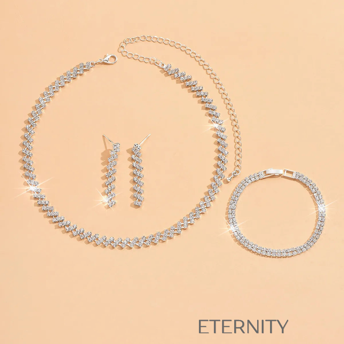 Set de Joyería Diamond ZigZag  Set Plateado Unica Acero Inoxidable  ETERNITY