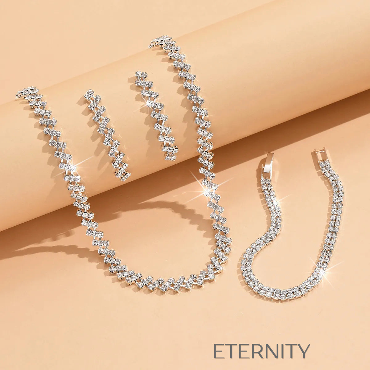 Set de Joyería Diamond ZigZag  Set Plateado Unica Acero Inoxidable  ETERNITY