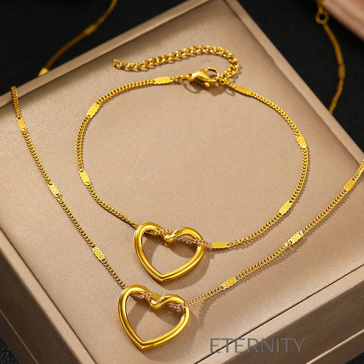 Set Infinite Heart Gold & Silver  Set Dorado Unica Acero Inoxidable  ETERNITY