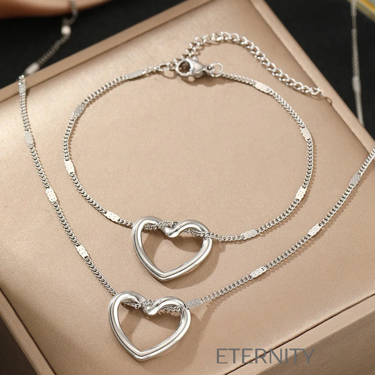 Set Infinite Heart Gold & Silver  Set Dorado Unica Acero Inoxidable  ETERNITY