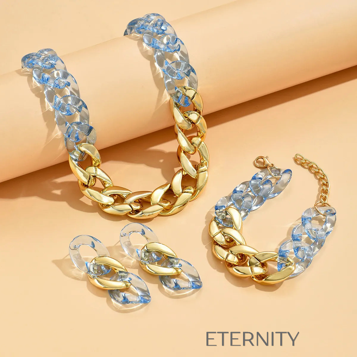 Set de Joyas de Eslabones Gruesos en Oro y Acrílico  Set Azul Unica Acero Inoxidable  ETERNITY