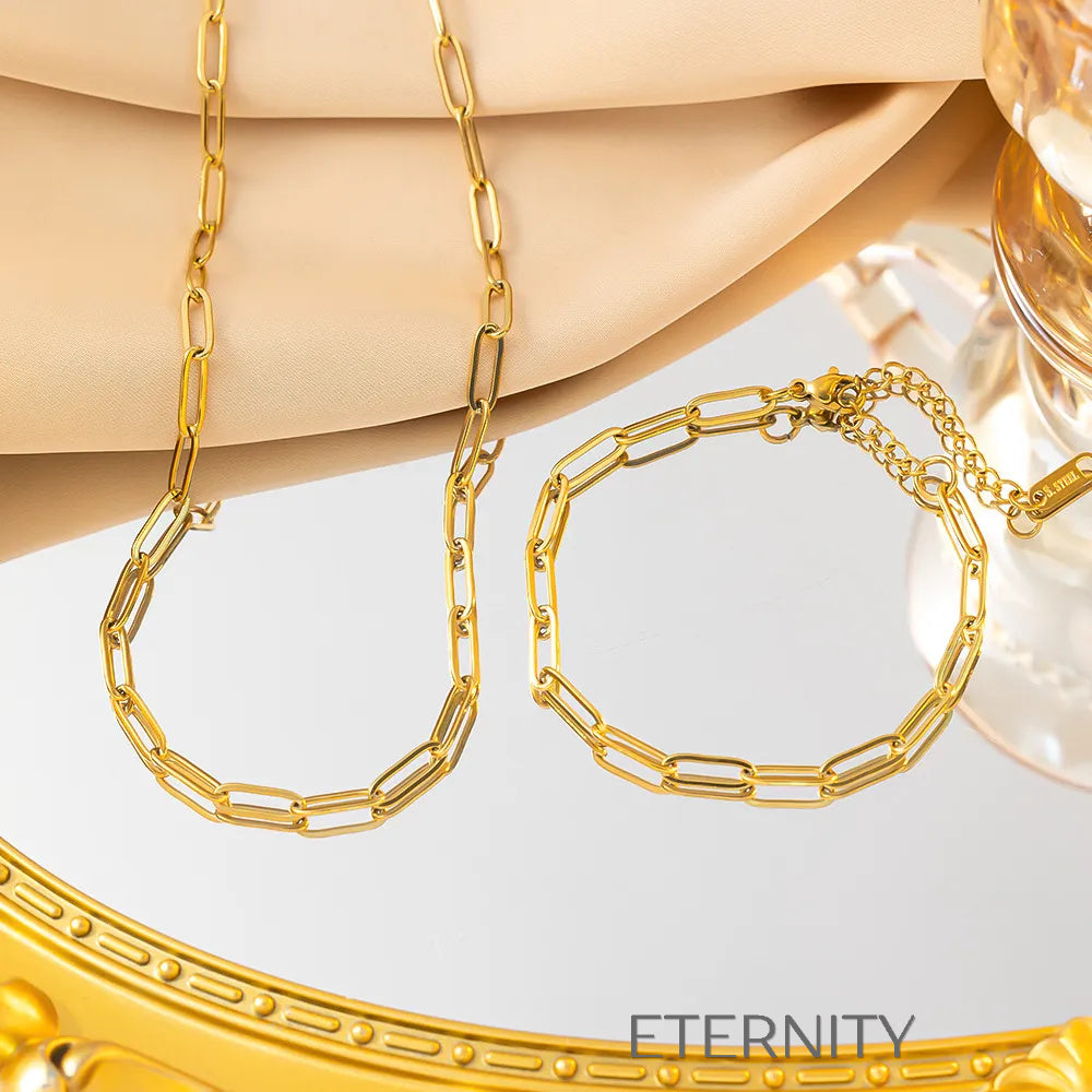 Conjunto de Cadena y Pulsera Geometric Link con Eslabones de Clip en Acero  Set Dorado Unica Acero Inoxidable  ETERNITY