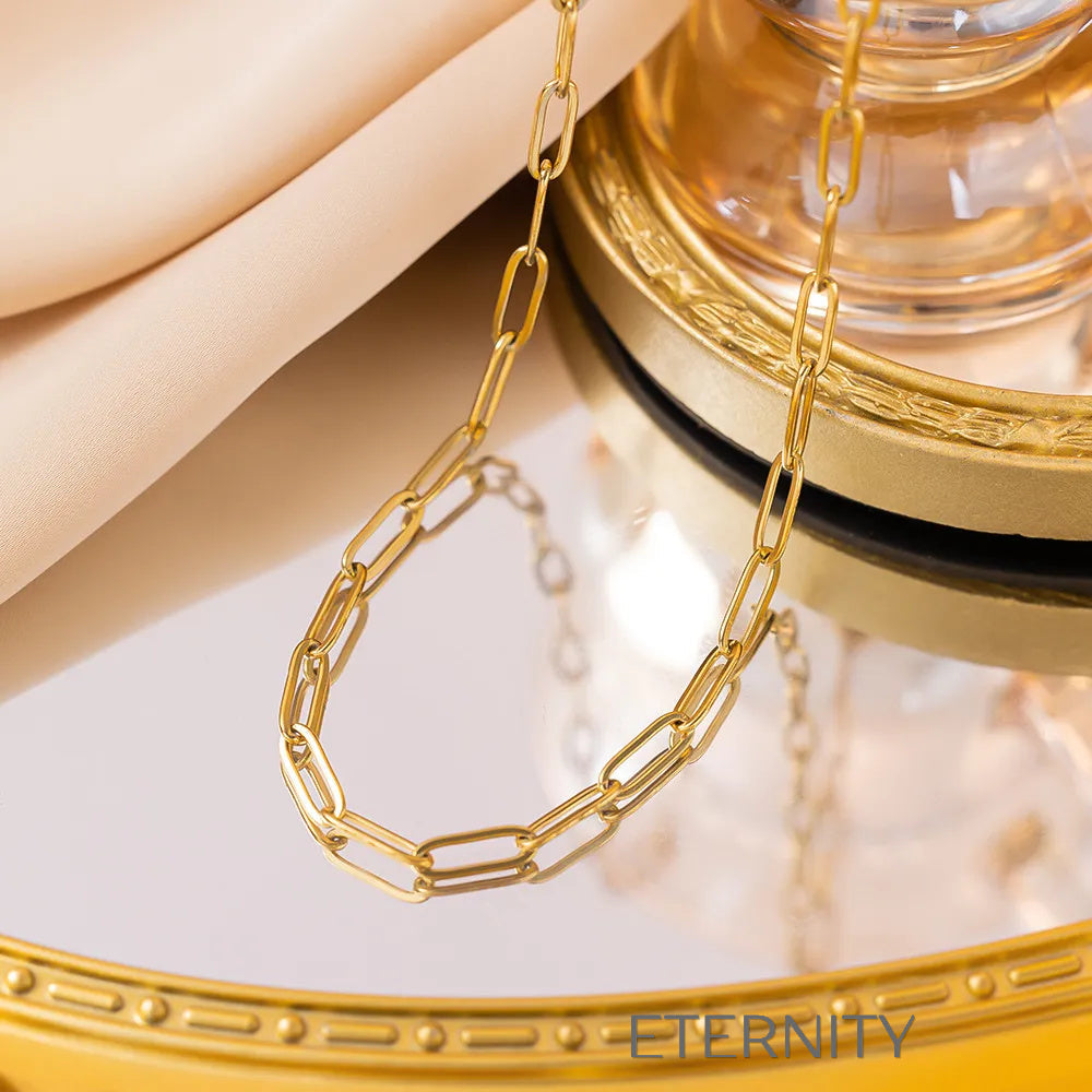 Conjunto de Cadena y Pulsera Geometric Link con Eslabones de Clip en Acero  Set Dorado Unica Acero Inoxidable  ETERNITY