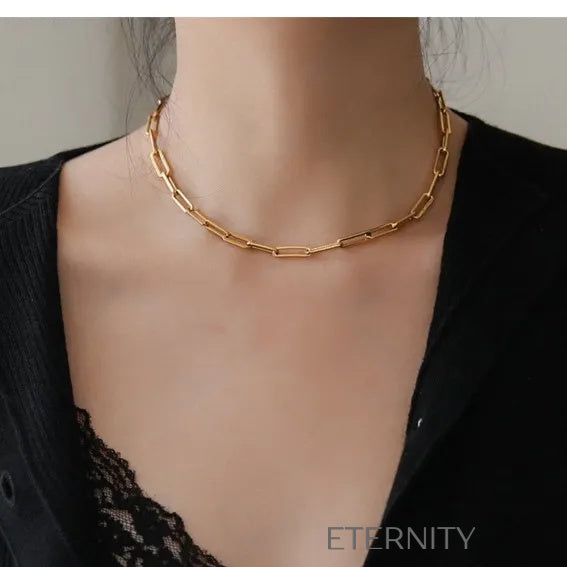 Conjunto de Cadena y Pulsera Geometric Link con Eslabones de Clip en Acero  Set Dorado Unica Acero Inoxidable  ETERNITY