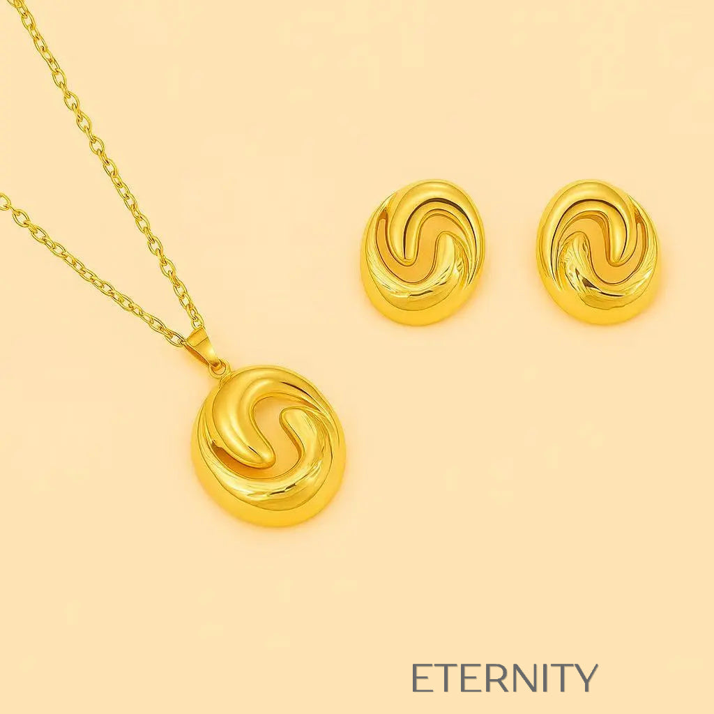 Conjunto de Collar y Zarcillos Eternal Swirl en Oro Pulido  Set Dorado Unica Acero Inoxidable  ETERNITY