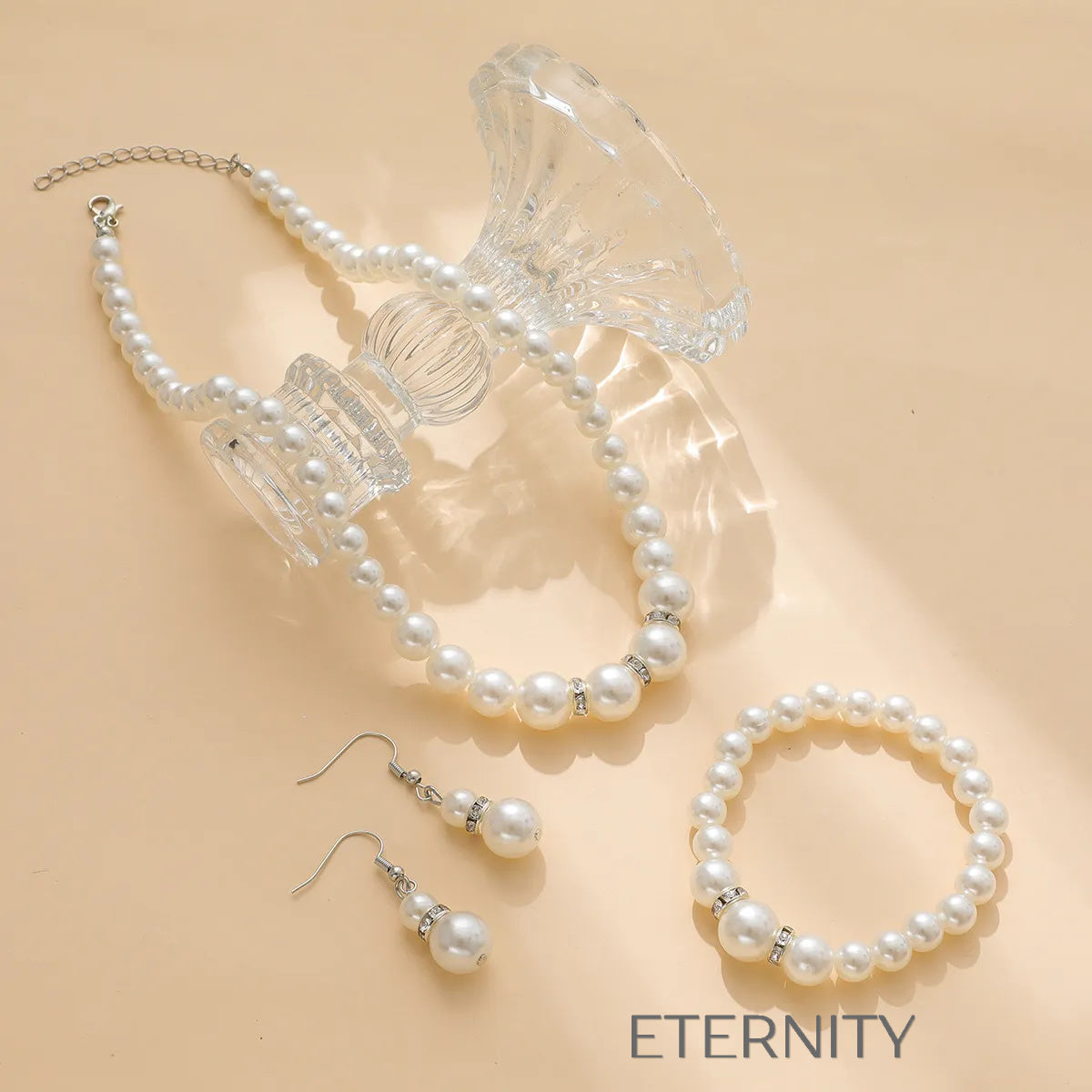 Set de Joyería de Perlas con Detalles de Circones  Set Perla Unica Acero Inoxidable  ETERNITY