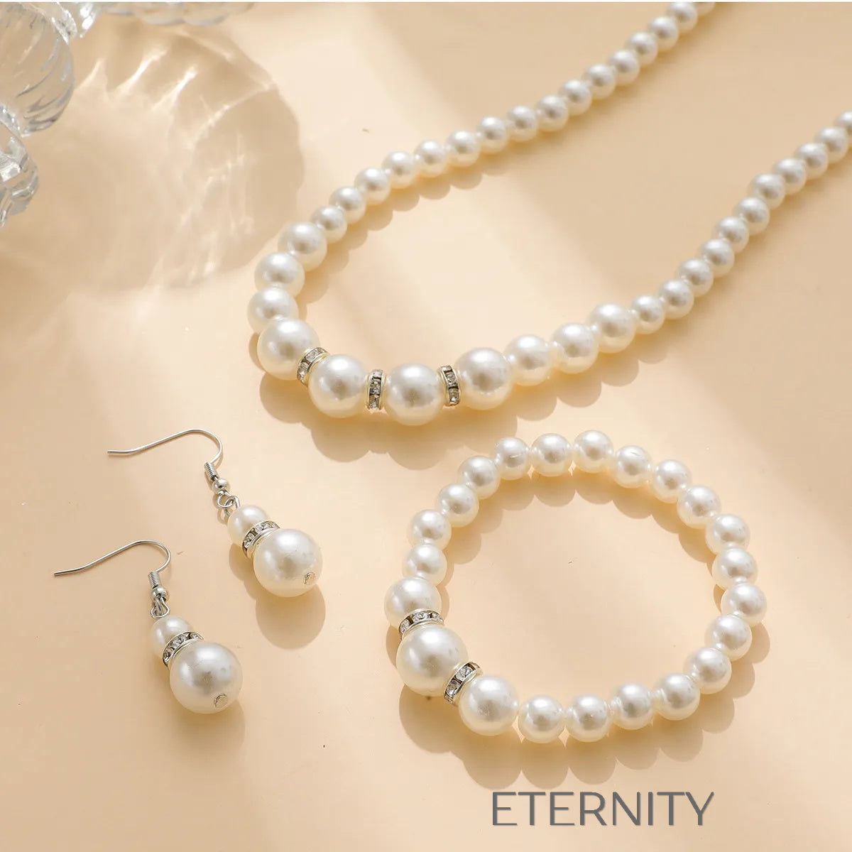 Set de Joyería de Perlas con Detalles de Circones  Set Perla Unica Acero Inoxidable  ETERNITY