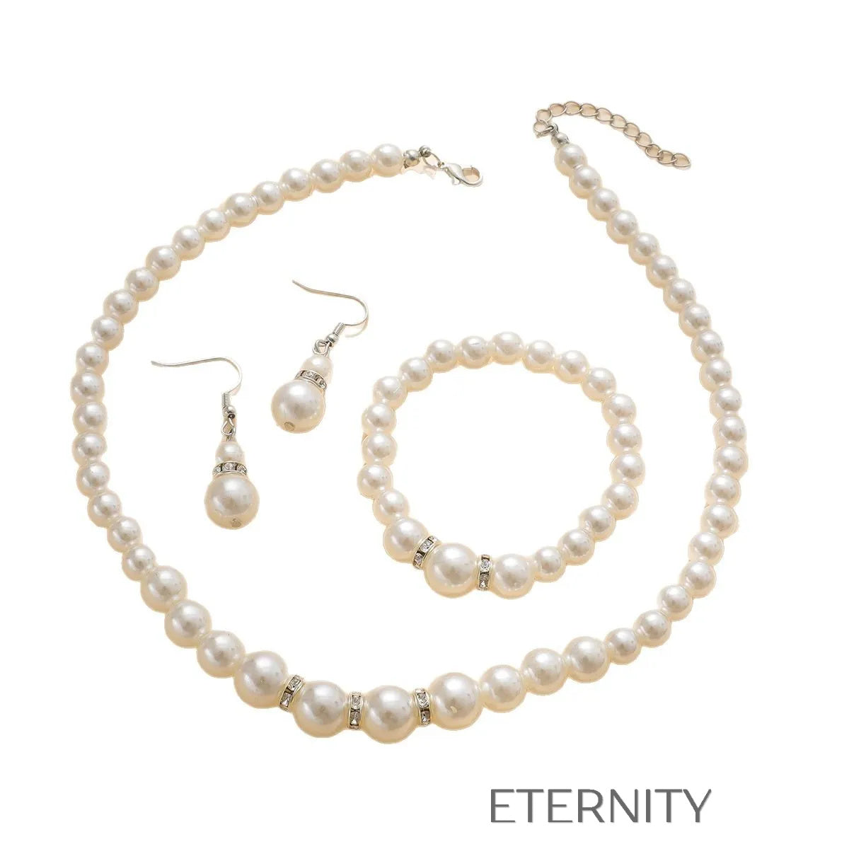 Set de Joyería de Perlas con Detalles de Circones  Set Perla Unica Acero Inoxidable  ETERNITY