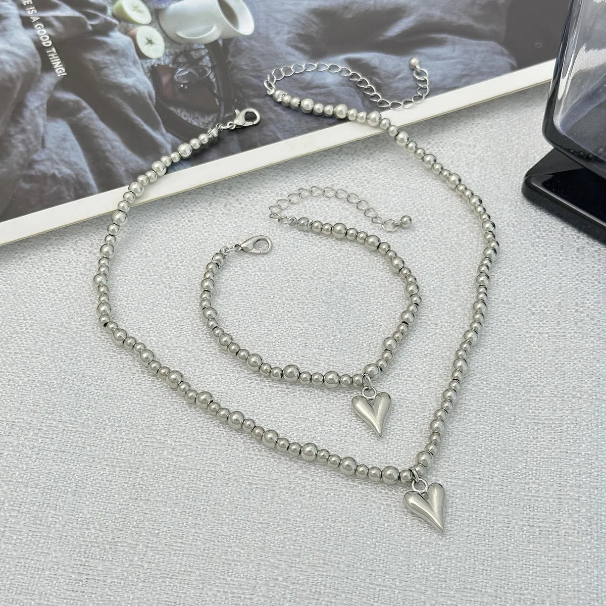 Set "Romantic Beads" ETERNITY - Collar y Pulsera de Esferas con Corazón