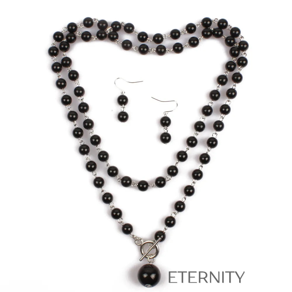 Conjunto de Collar Doble y Zarcillos de Perlas con Cierre T Bar  Set Beige Unica Acero Inoxidable  ETERNITY