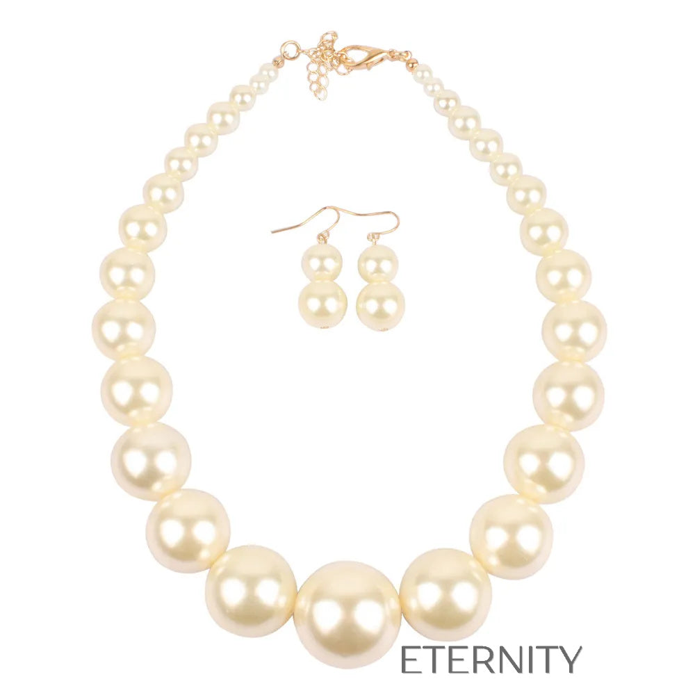 Maxi Collar de Perlas XL y Zarcillos a Juego  Set Beige Unica Acero Inoxidable  ETERNITY