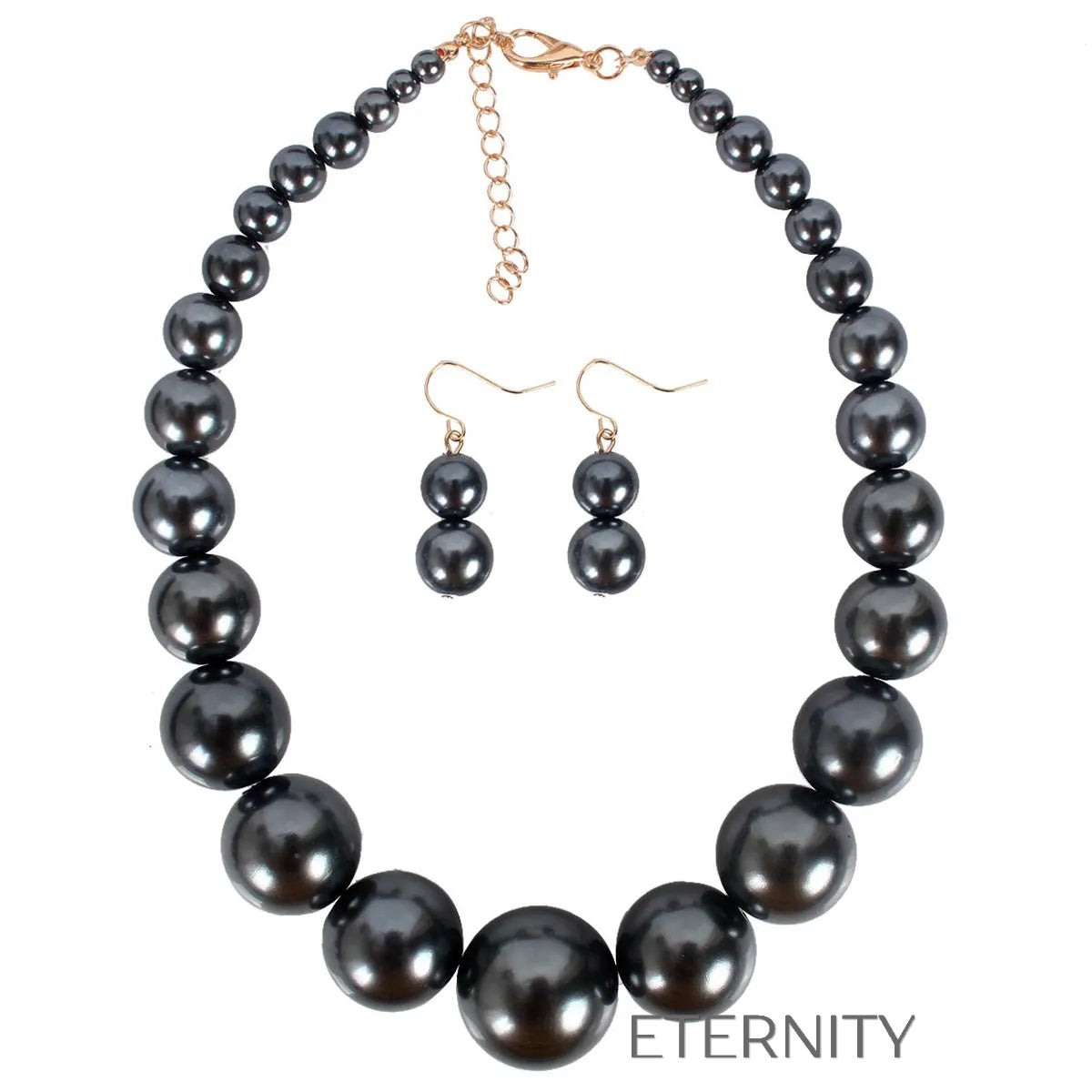 Maxi Collar de Perlas XL y Zarcillos a Juego  Set Beige Unica Acero Inoxidable  ETERNITY