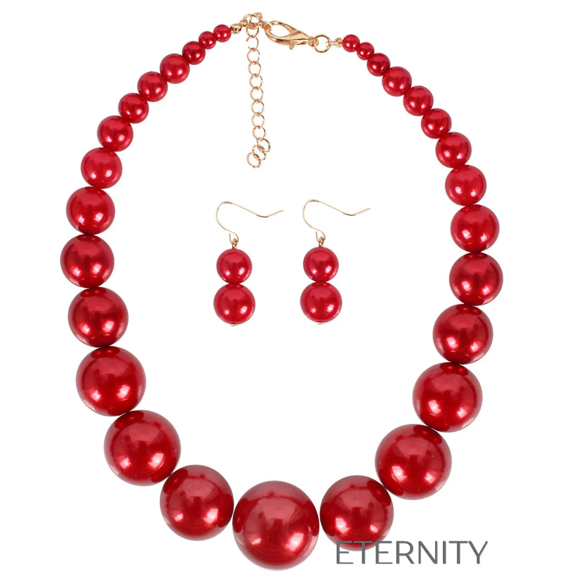 Maxi Collar de Perlas XL y Zarcillos a Juego  Set Beige Unica Acero Inoxidable  ETERNITY