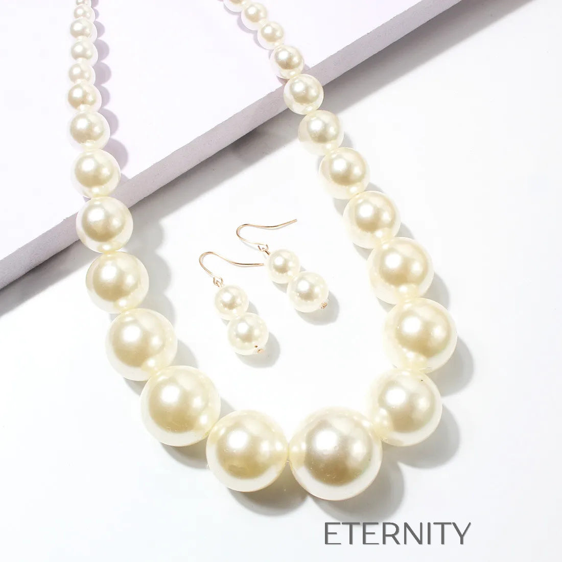 Maxi Collar de Perlas XL y Zarcillos a Juego  Set Beige Unica Acero Inoxidable  ETERNITY