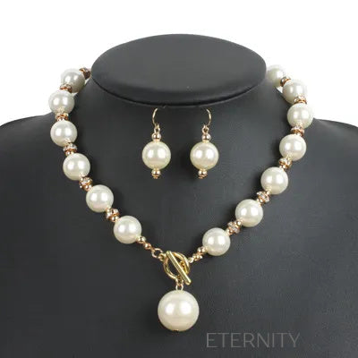 Conjunto Imperial Pearl de Collar y Zarcillos de Perlas  Set Negro Unica Acero Inoxidable  ETERNITY