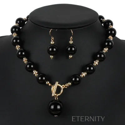 Conjunto Imperial Pearl de Collar y Zarcillos de Perlas  Set Negro Unica Acero Inoxidable  ETERNITY