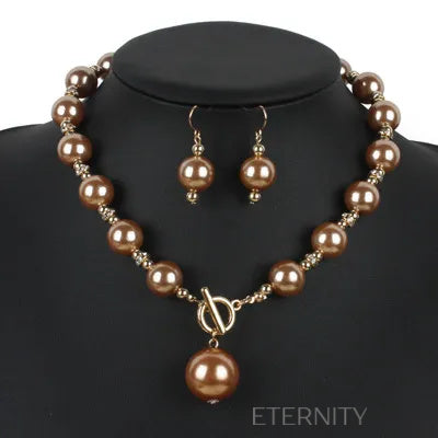 Conjunto Imperial Pearl de Collar y Zarcillos de Perlas  Set Negro Unica Acero Inoxidable  ETERNITY