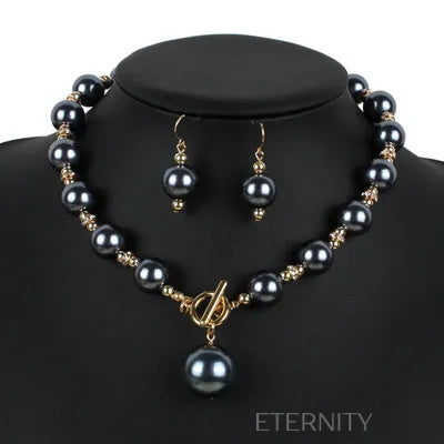 Conjunto Imperial Pearl de Collar y Zarcillos de Perlas  Set Negro Unica Acero Inoxidable  ETERNITY