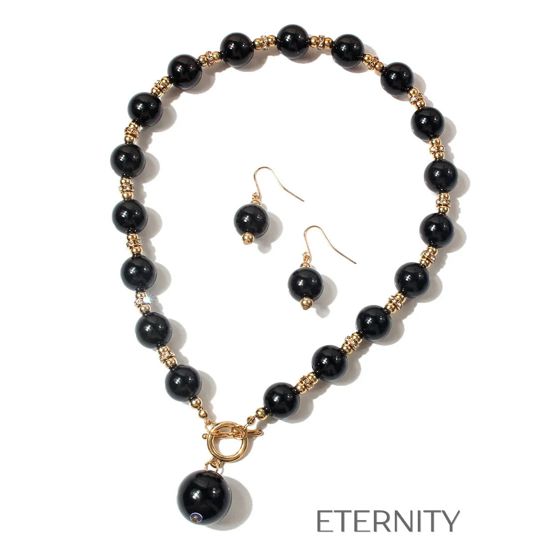 Conjunto Imperial Pearl de Collar y Zarcillos de Perlas  Set Negro Unica Acero Inoxidable  ETERNITY