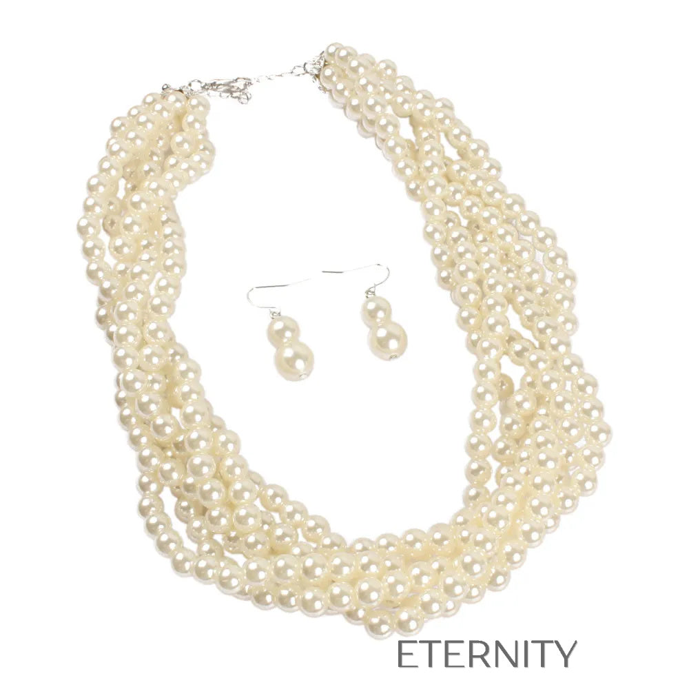 Set Bridal Pearl Gargantilla Trenzada y Zarcillos  Set Perla Unica Acero Inoxidable  ETERNITY