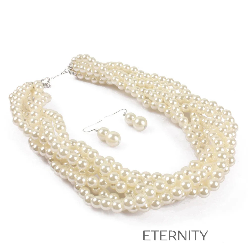 Set Bridal Pearl Gargantilla Trenzada y Zarcillos  Set Perla Unica Acero Inoxidable  ETERNITY