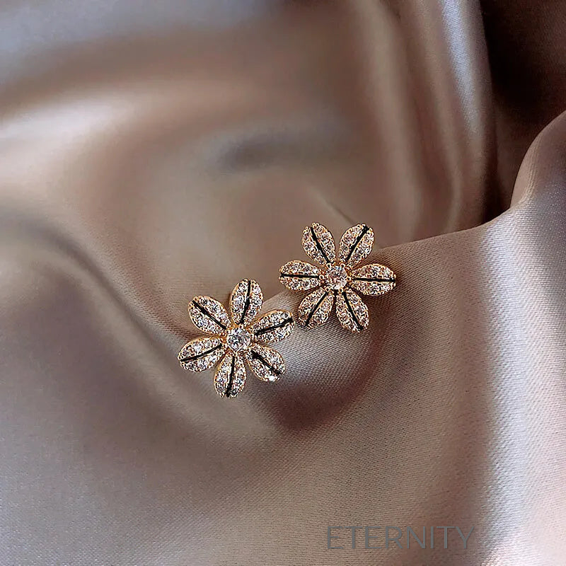 Zarcillos de Flor con Cristales y Bordes Esmaltados  Zarcillos Dorado Unica Acero Inoxidable  ETERNITY