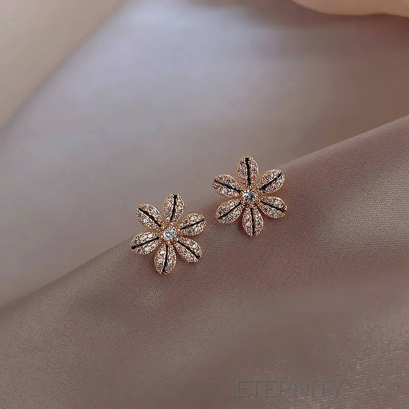 Zarcillos de Flor con Cristales y Bordes Esmaltados  Zarcillos Dorado Unica Acero Inoxidable  ETERNITY