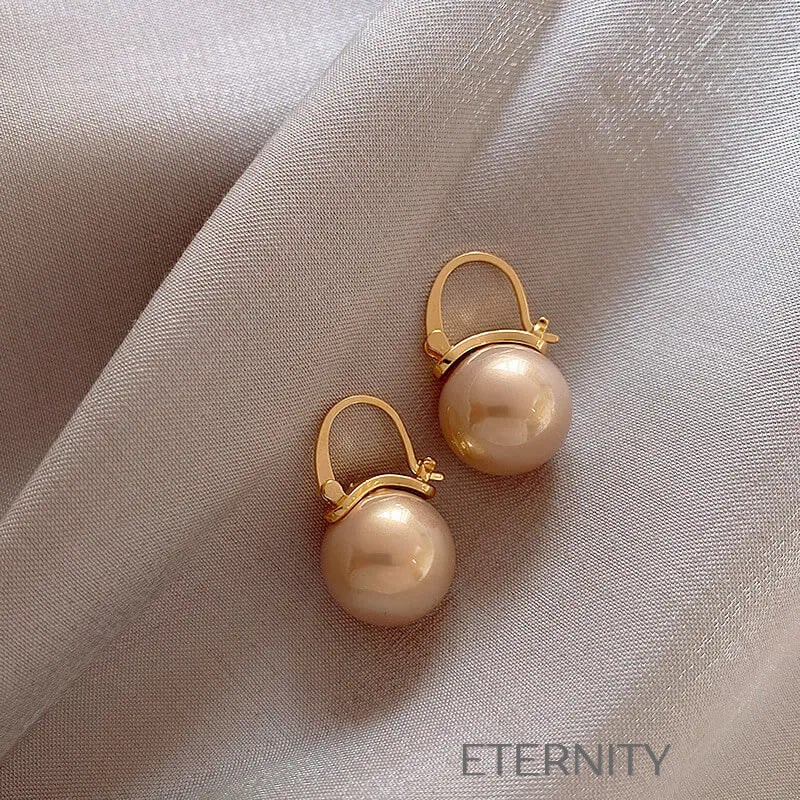 Zarcillos de Perla Esférica Champagne Pink y White  Zarcillos Champagne Unica Acero Inoxidable  ETERNITY