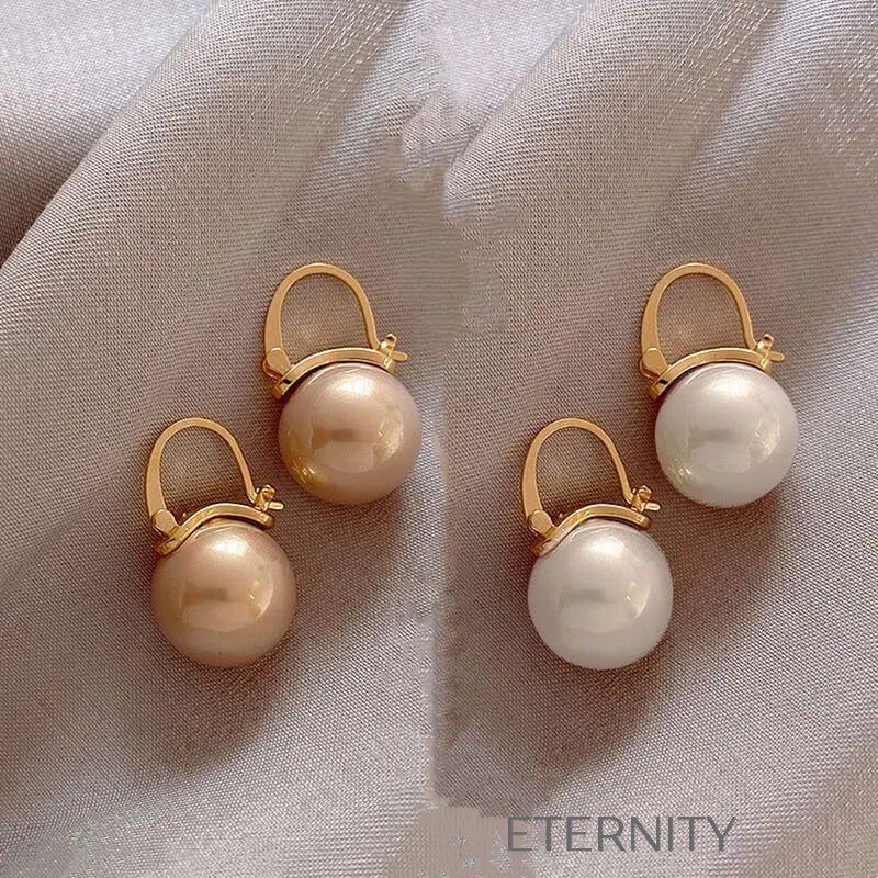 Zarcillos de Perla Esférica Champagne Pink y White  Zarcillos Champagne Unica Acero Inoxidable  ETERNITY