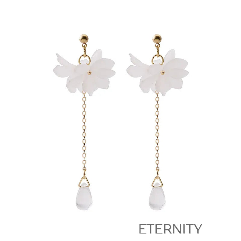 Zarcillos Flora Glass de Flores Mate  Zarcillos Blanco Unica Acero Inoxidable  ETERNITY