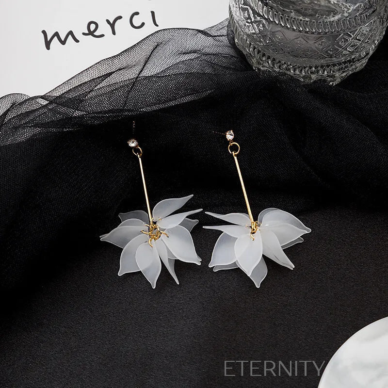 Zarcillos Flora Glass de Flores Mate  Zarcillos Blanco Unica Acero Inoxidable  ETERNITY