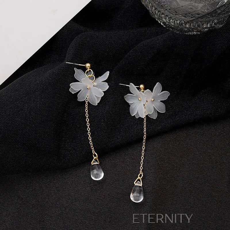 Zarcillos Flora Glass de Flores Mate  Zarcillos Blanco Unica Acero Inoxidable  ETERNITY