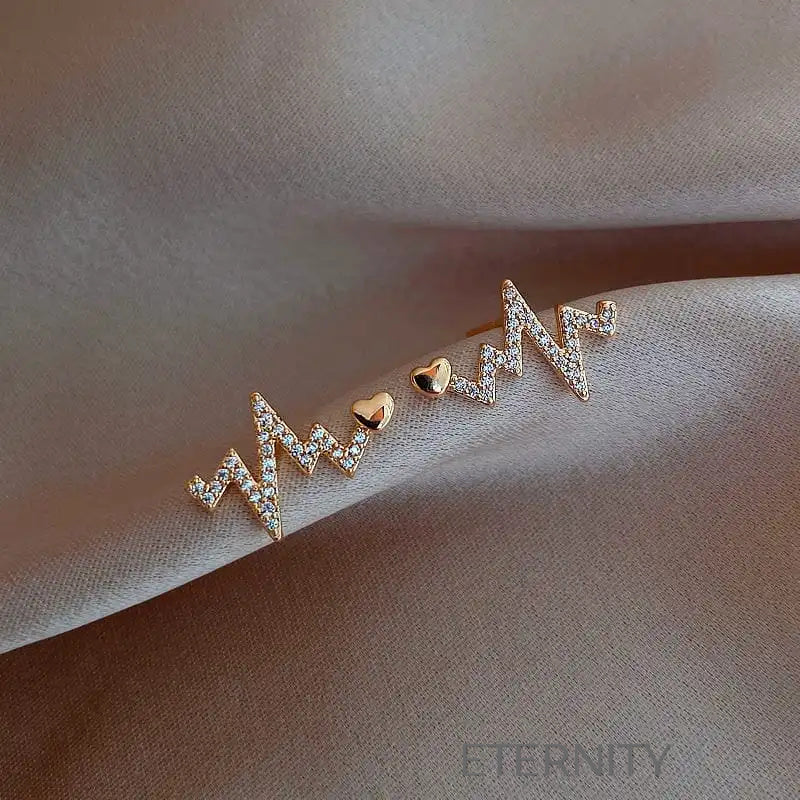 Zarcillos Heartbeat Rhythm con Cristales  Zarcillos Dorado Unica Acero Inoxidable  ETERNITY