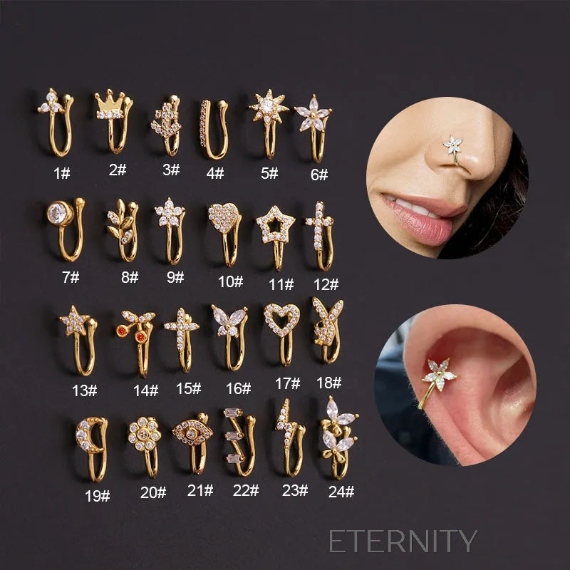 Ear & Nose Cuffs Sparkling  Zarcillos Dorado Unica Acero Inoxidable  ETERNITY