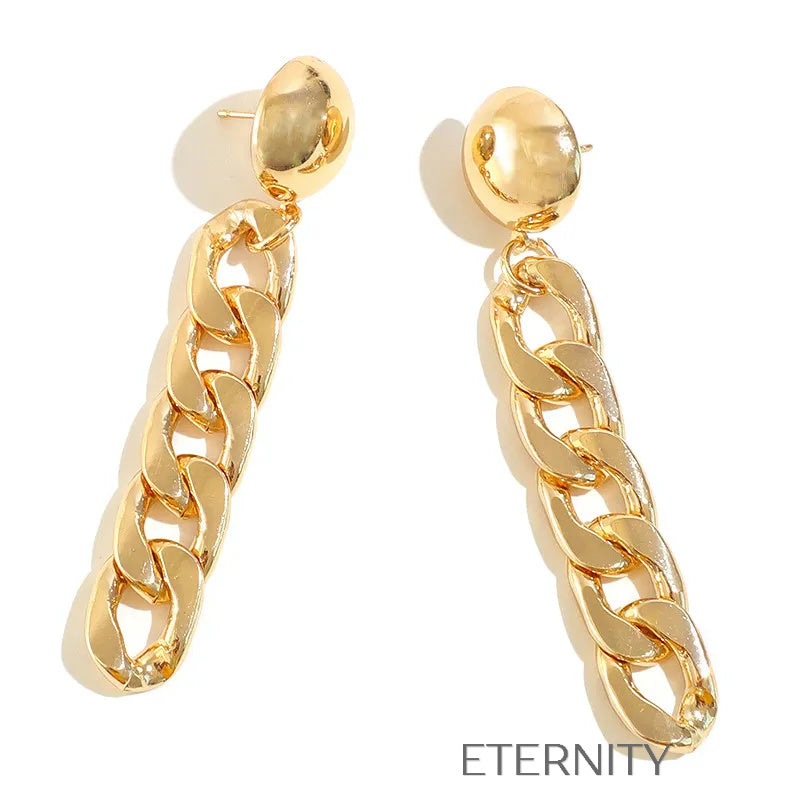 Aretes dorados tipo cadena modernos y elegantes Zarcillos Dorado Unica Acero Inoxidable  ETERNITY