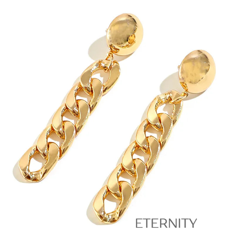 Aretes dorados tipo cadena modernos y elegantes Zarcillos Dorado Unica Acero Inoxidable  ETERNITY