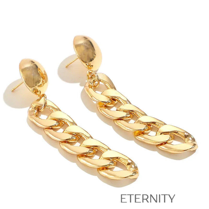 Aretes dorados tipo cadena modernos y elegantes Zarcillos Dorado Unica Acero Inoxidable  ETERNITY